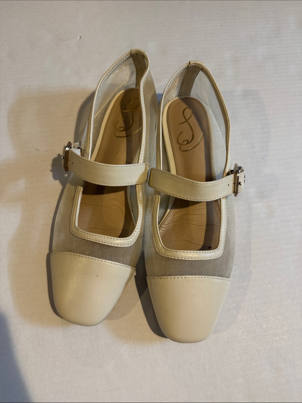 Sam Edelman Cream Mary Jane Mesh Flats with Buckle